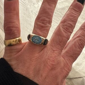 14k White Gold doughnut Ring with Blue iolite, blue topaz and amethyst